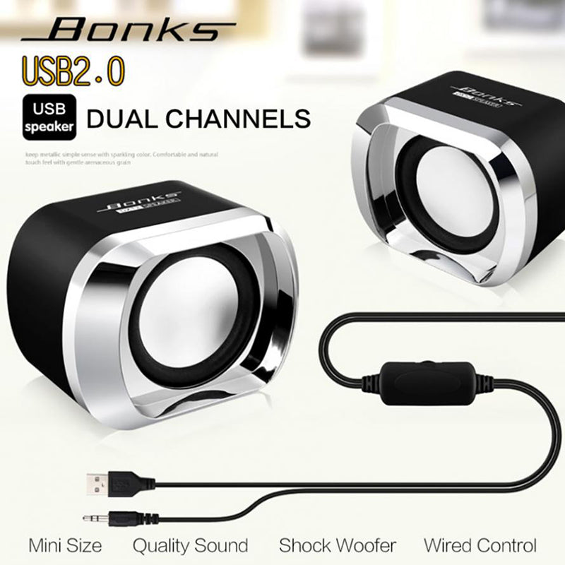 Bonks High Power Full Range Stereo Subwoofer PC Speaker Portable Bass Music DJ USB Computer Speakers for Laptop Phone TV - Sound Wave Harmony 