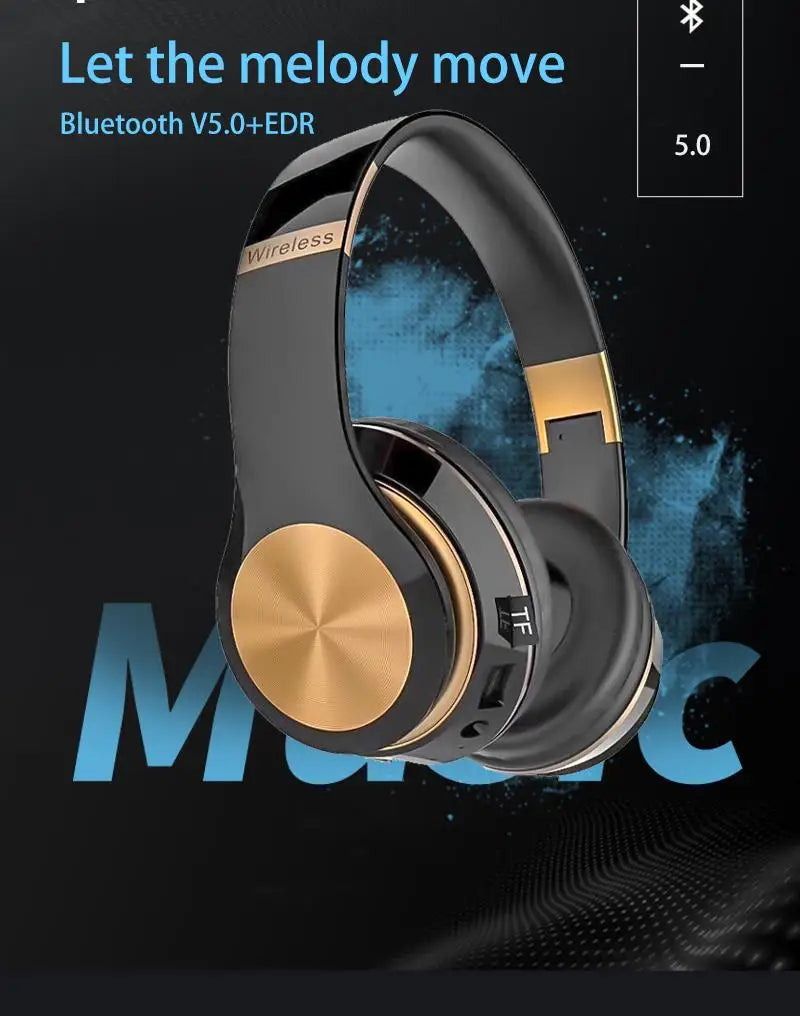 Bluetooth 5.0 Gaming Headphones Blutooth T5 Music Foldable Earphone Bluetooth Wireless Earphones For Phone Wired Headset Gamer - Sound Wave Harmony 